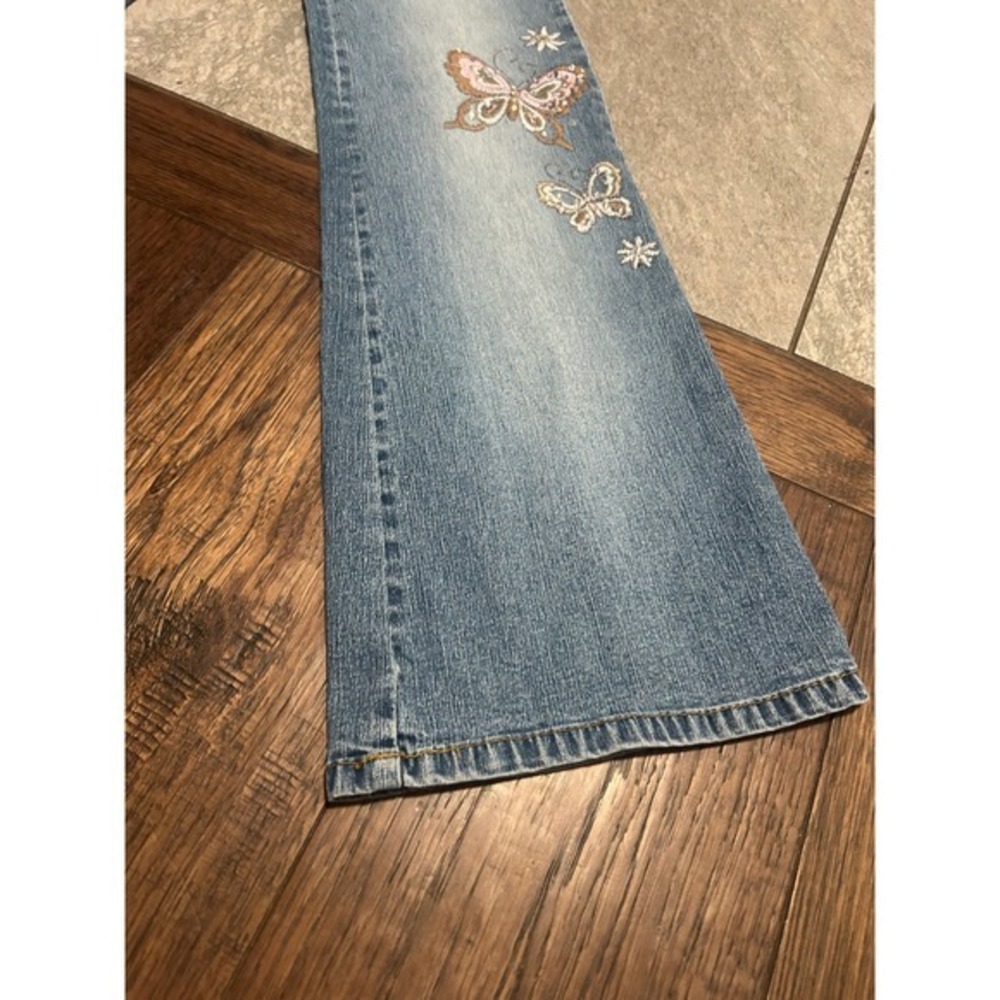 Angels Butterfly Embroidered Flare Leg Jeans Medium Wash Blue Y2K Size 9 - Picture 2 of 9